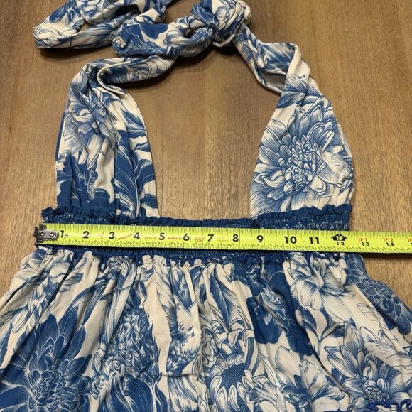 Women’s Agua Bendita Maona Mini Dress Large Halter Neck Stretch Smocked Waist - Picture 7 of 15